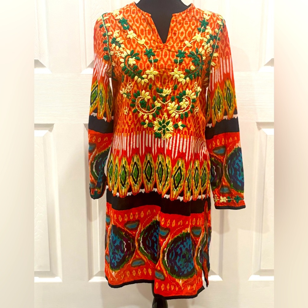 J. PETERMAN women's floral embroidered Tunic Midi dress size  XS